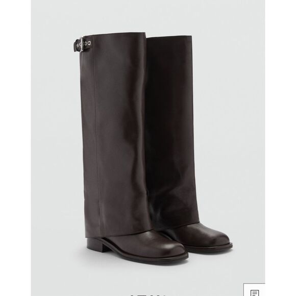 MNG BY MANGO $299 LEATHER TALL BOOTS BROWN BUCKLE 39 US 8.5 - Picture 3 of 8